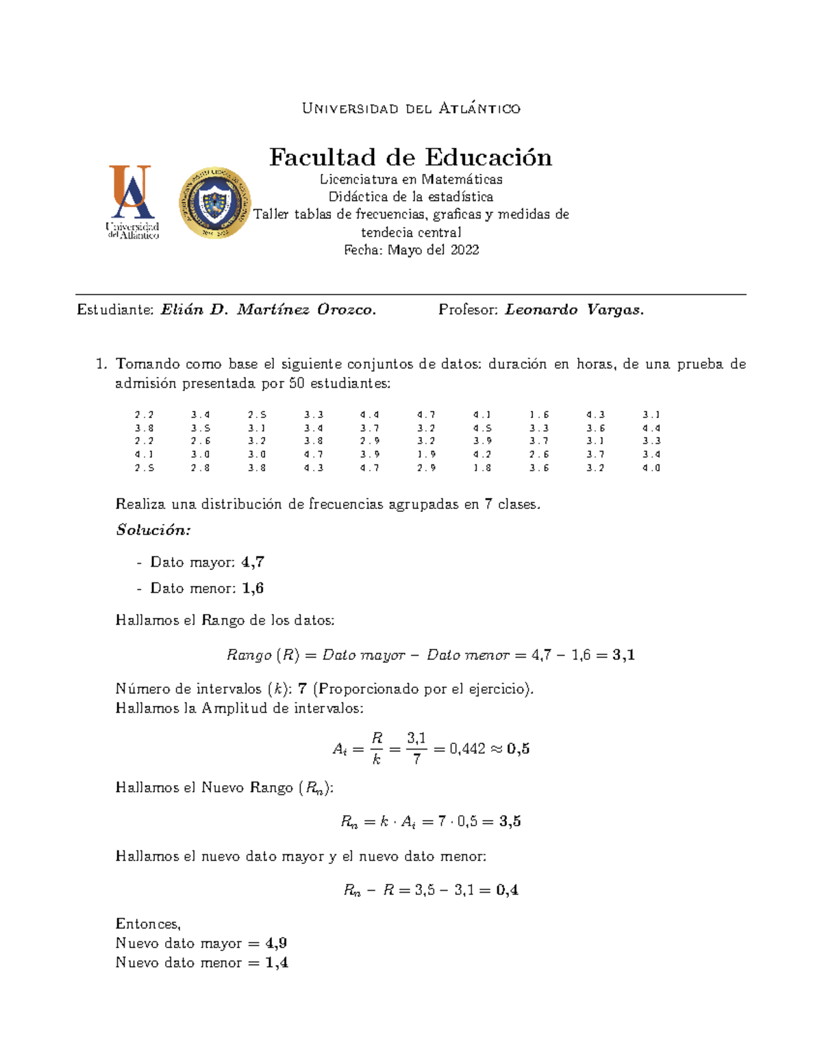 Taller De Estad Stica - Universidad Del Atl ́antico Facultad De Educaci ...