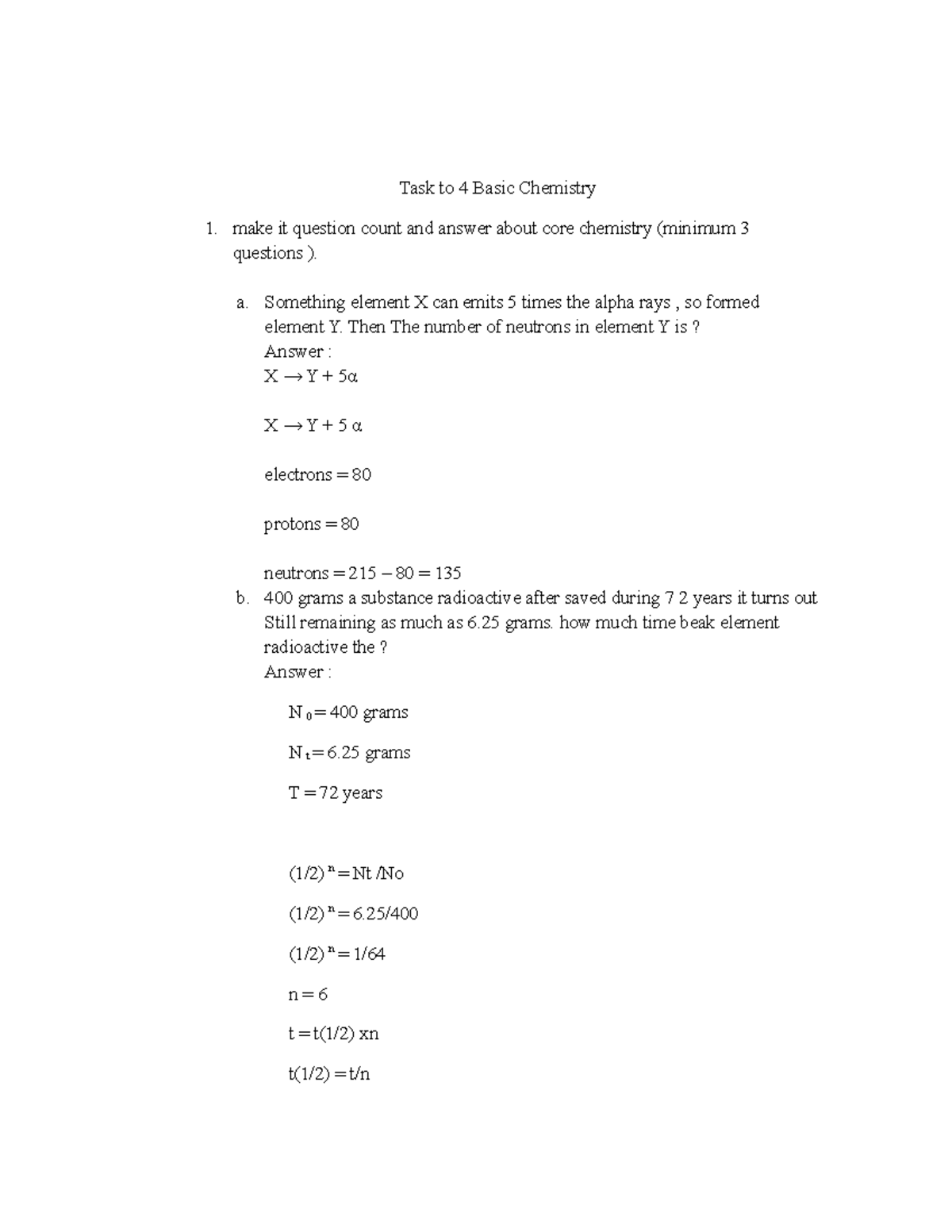 Substance radioactive Task to 4 Basic Chemistry make it question
