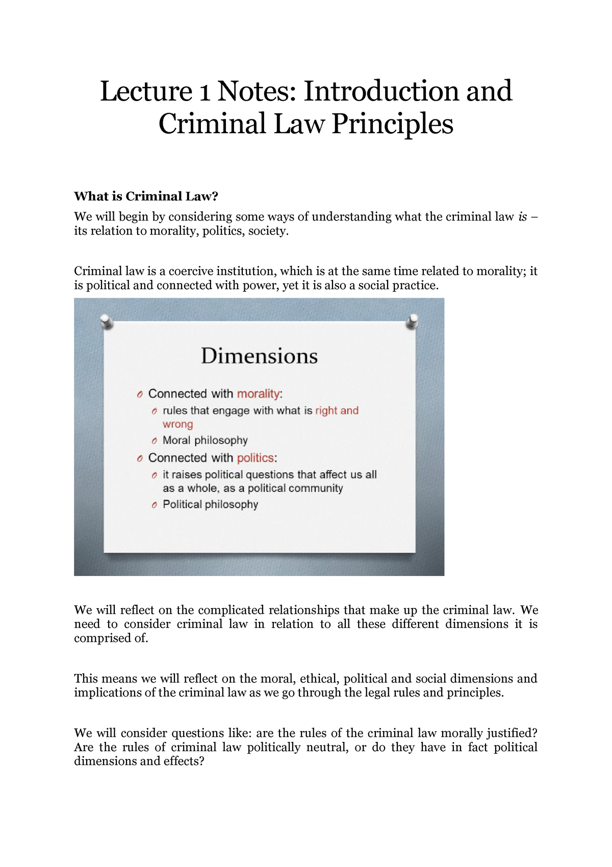 Lecture 1 Notes (1) Actus Reas And Mens Rea - Lecture 1 Notes ...