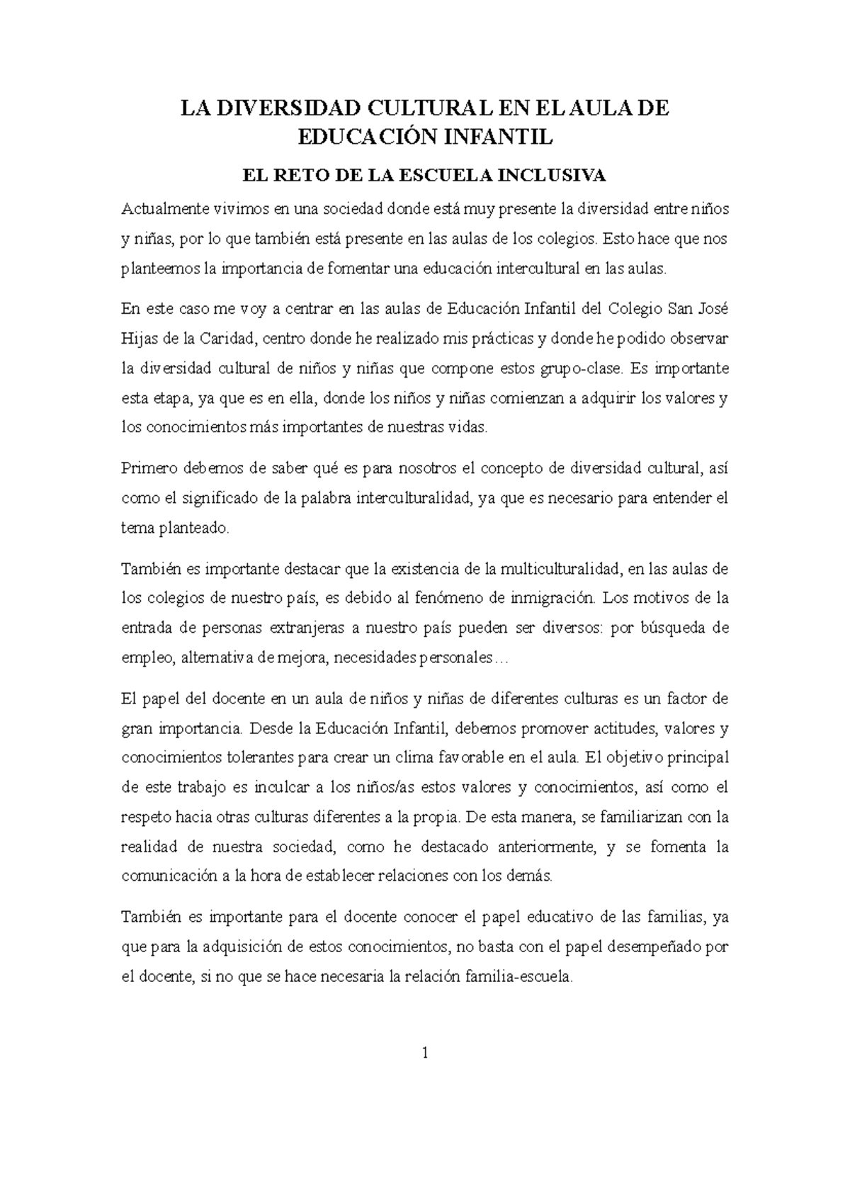 LA Diversidad Cultural EN EL AULA DE Educación Infantil - 1 LA ...