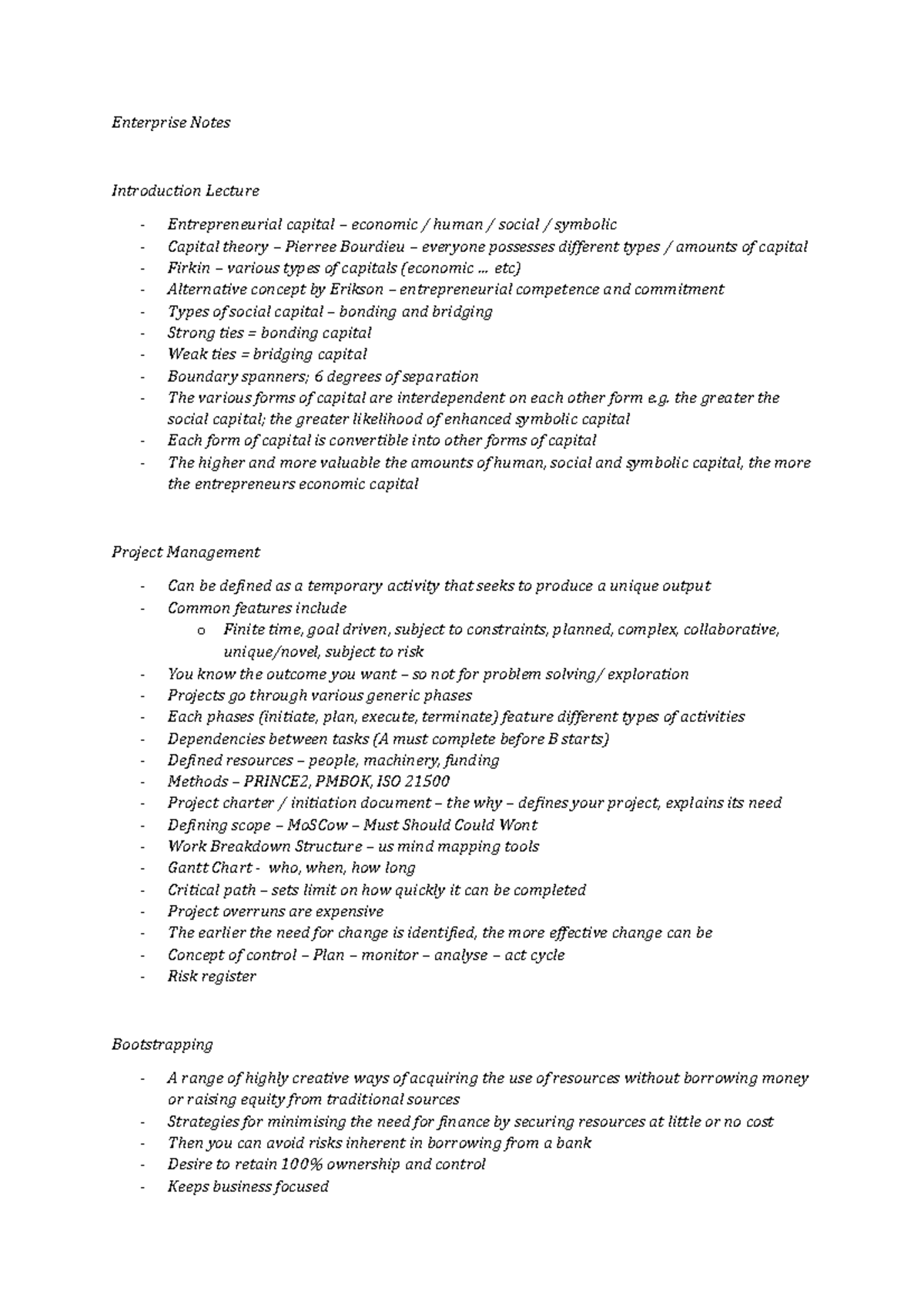Lecture Notes for Entrepreneurial Capital - Enterprise Notes ...