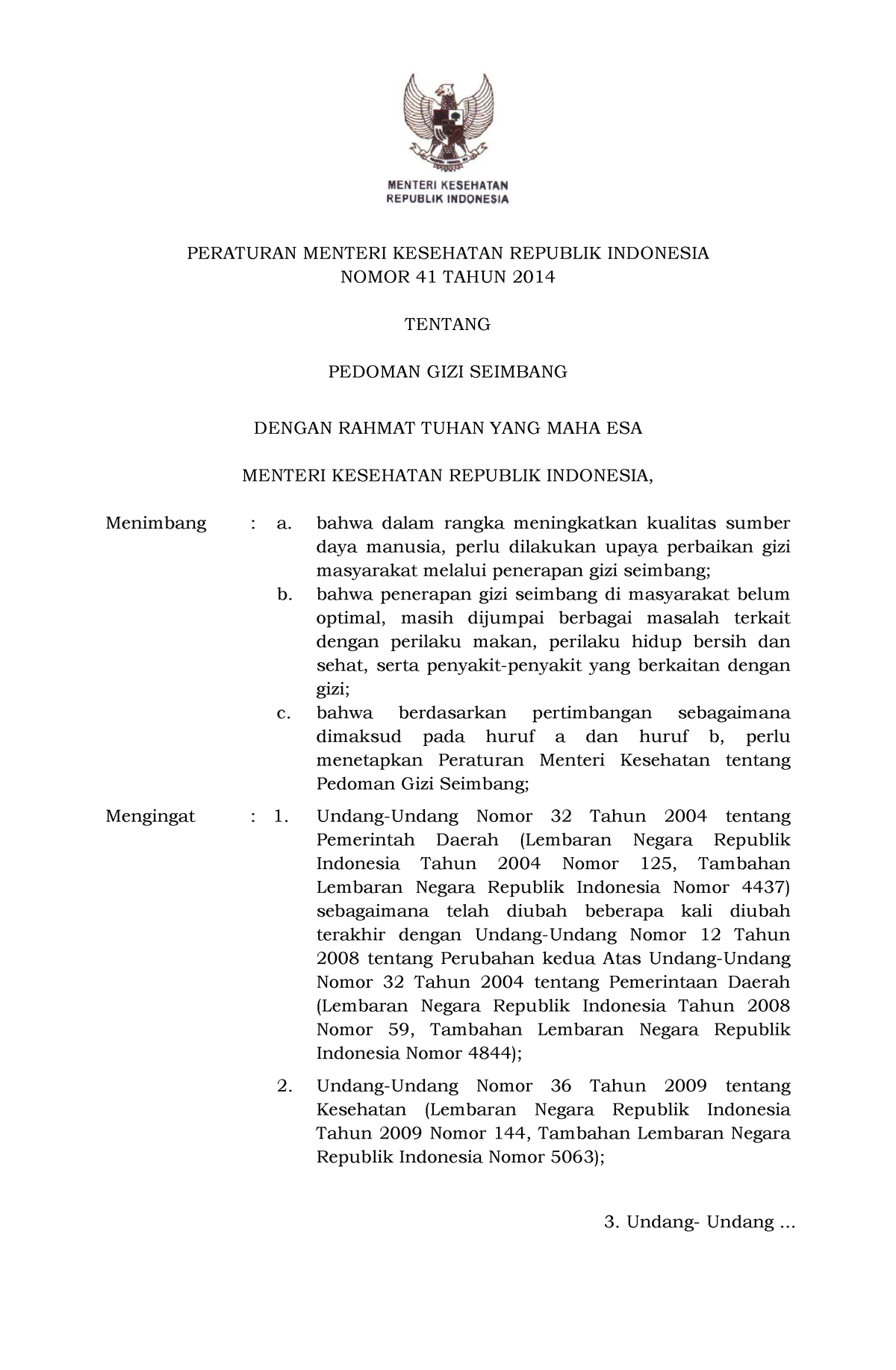 PMK No. 41 Ttg Pedoman Gizi Seimbang - PERATURAN MENTERI KESEHATAN ...