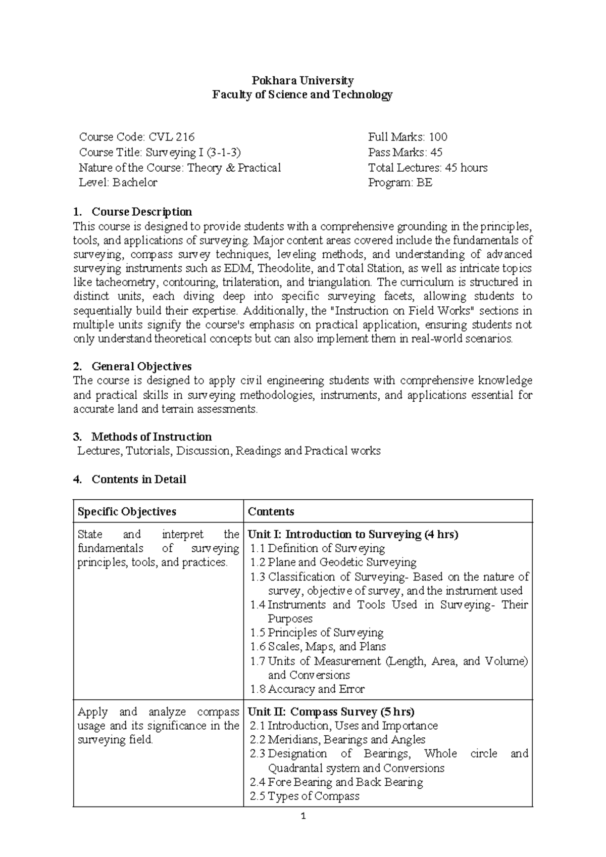 Surveying-I - Pokhra university - Pokhara University Faculty of Science ...