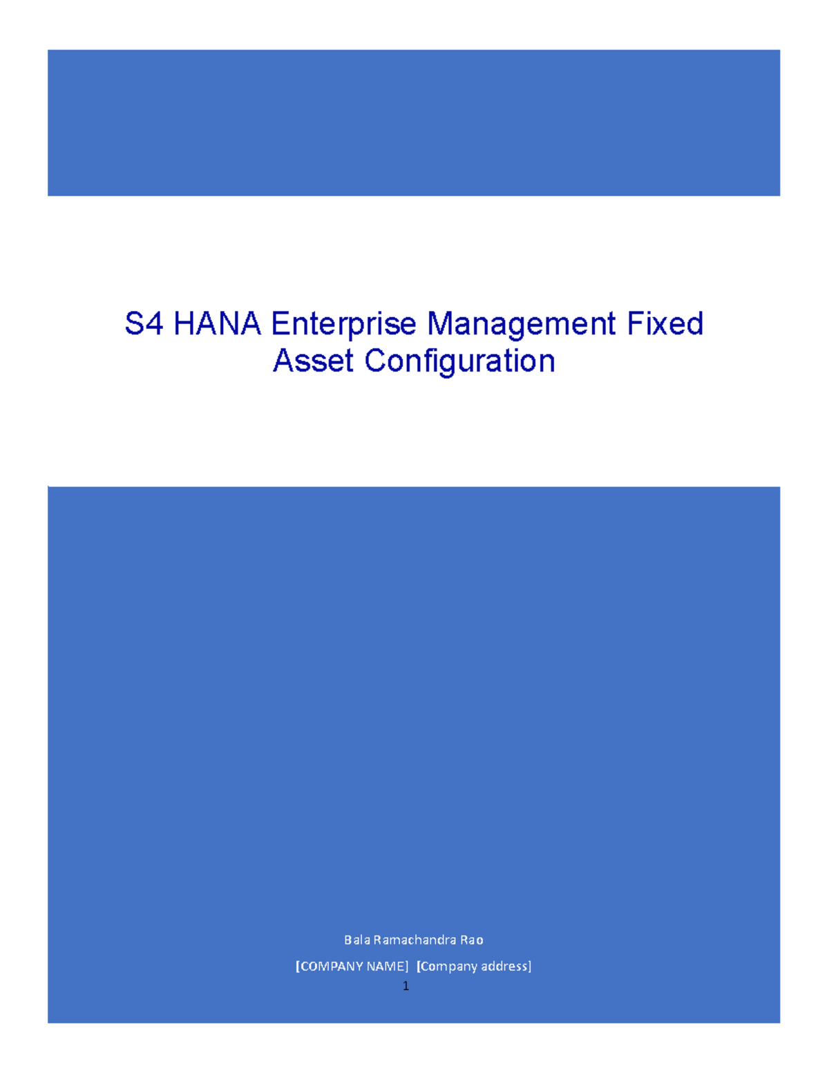 FI Asset configuration S4 Hana Enterprise Mangement Bala Ramachandra