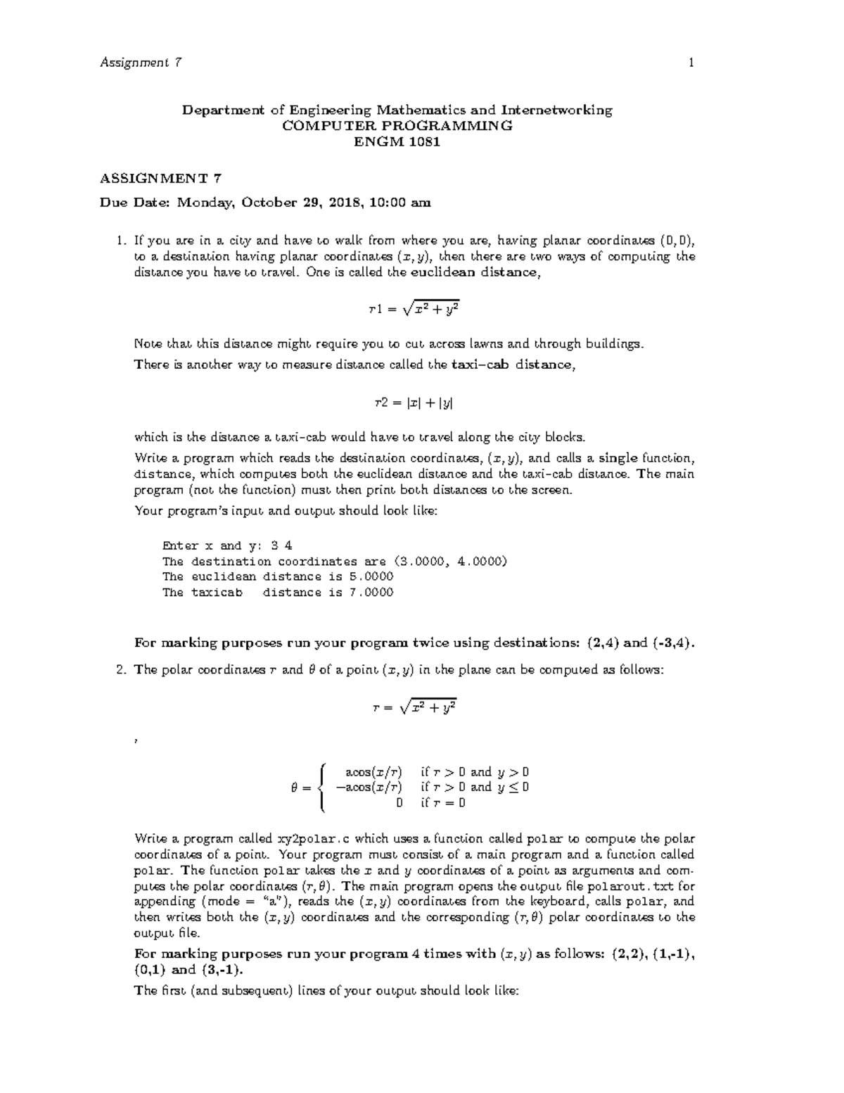 Assign 7 - C++ - 1 Assignment 7 Department of Engineering Mathematics ...
