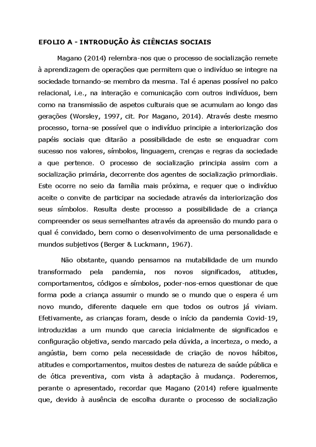 Efolio A Introd. Ciencias Sociais EFOLIO A INTRODUÇÃO ÀS CIÊNCIAS