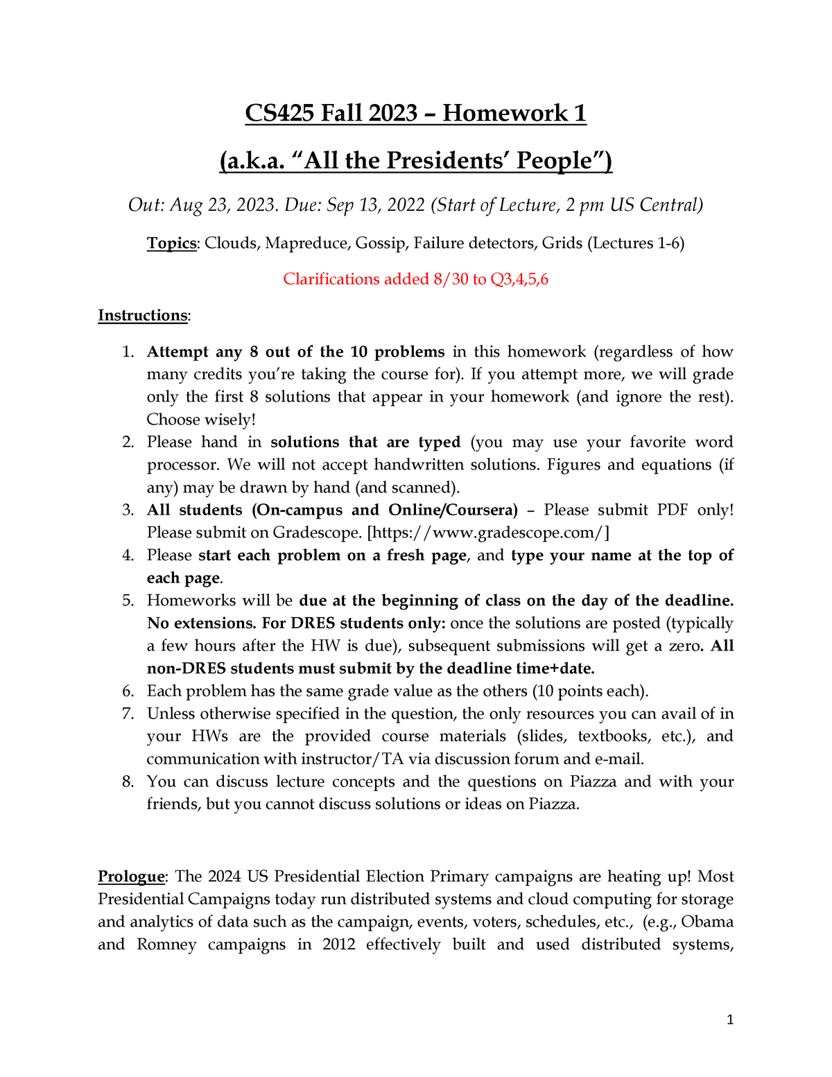 Hw1 - Hw1 - CS425 Fall 2023 – Homework 1 (a.k. “All The Presidents ...