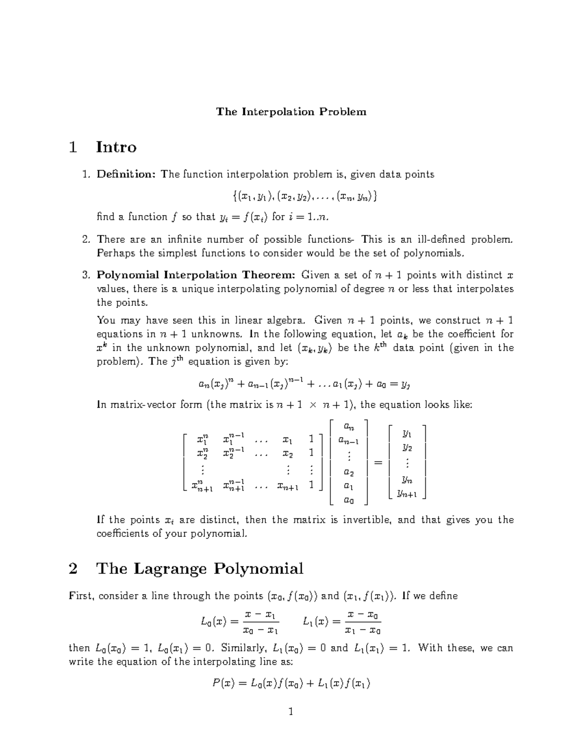 Interp 01 - analysis - The Interpolation Problem 1 Intro Definition ...