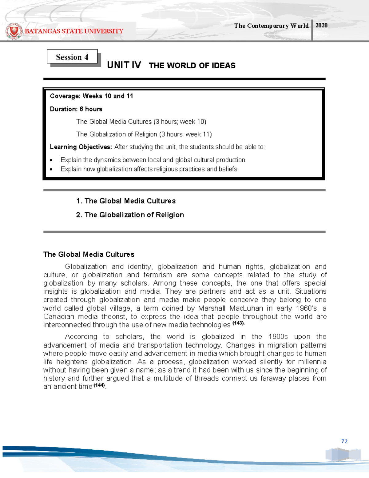 Ged 104 The Contemporary World PART 2 - Coverage: Weeks 10 and 11 ...