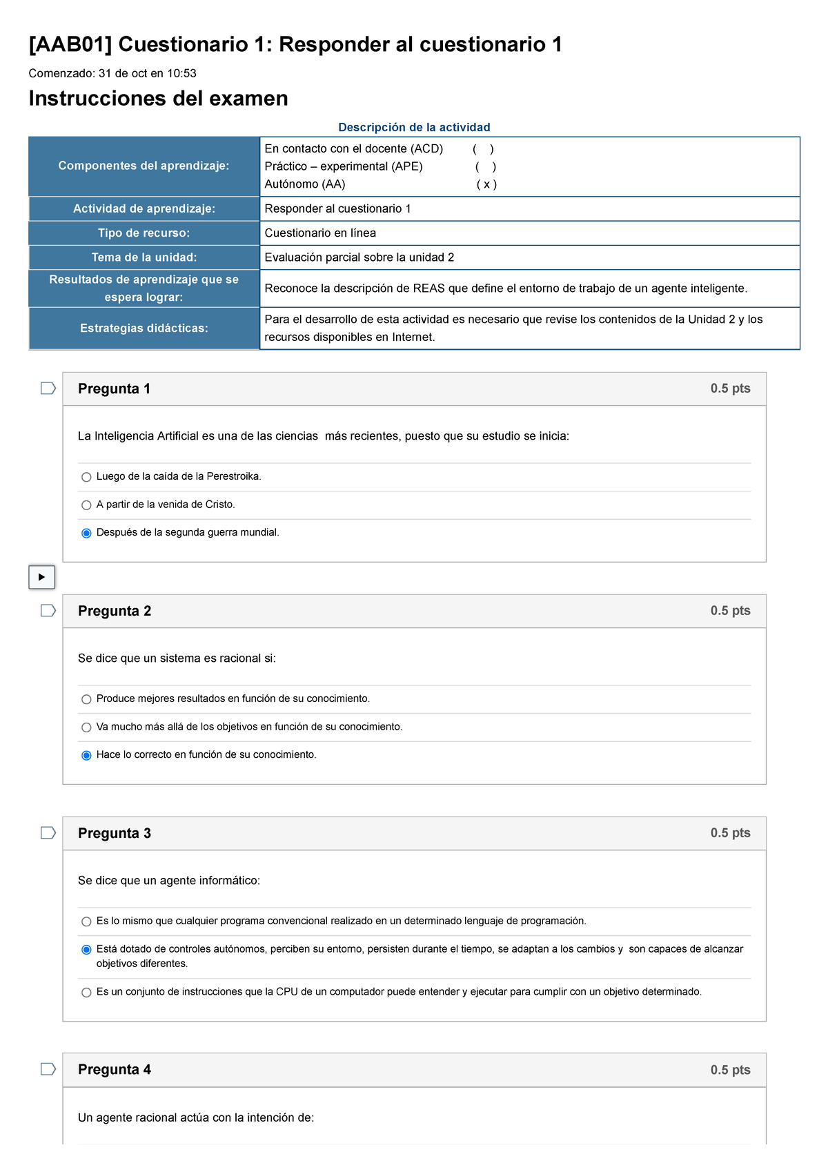 Examen [AAB01] Cuestionario 1 Responder Al Cuestionario 1 - Estrategias ...