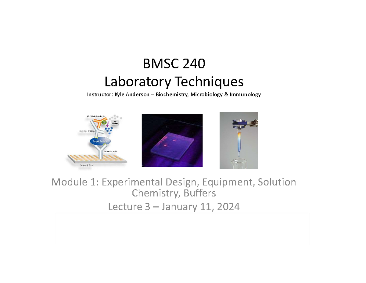 240 L3 - Laboratory Techniques Lecture 3 - BMSC 240 Laboratory ...