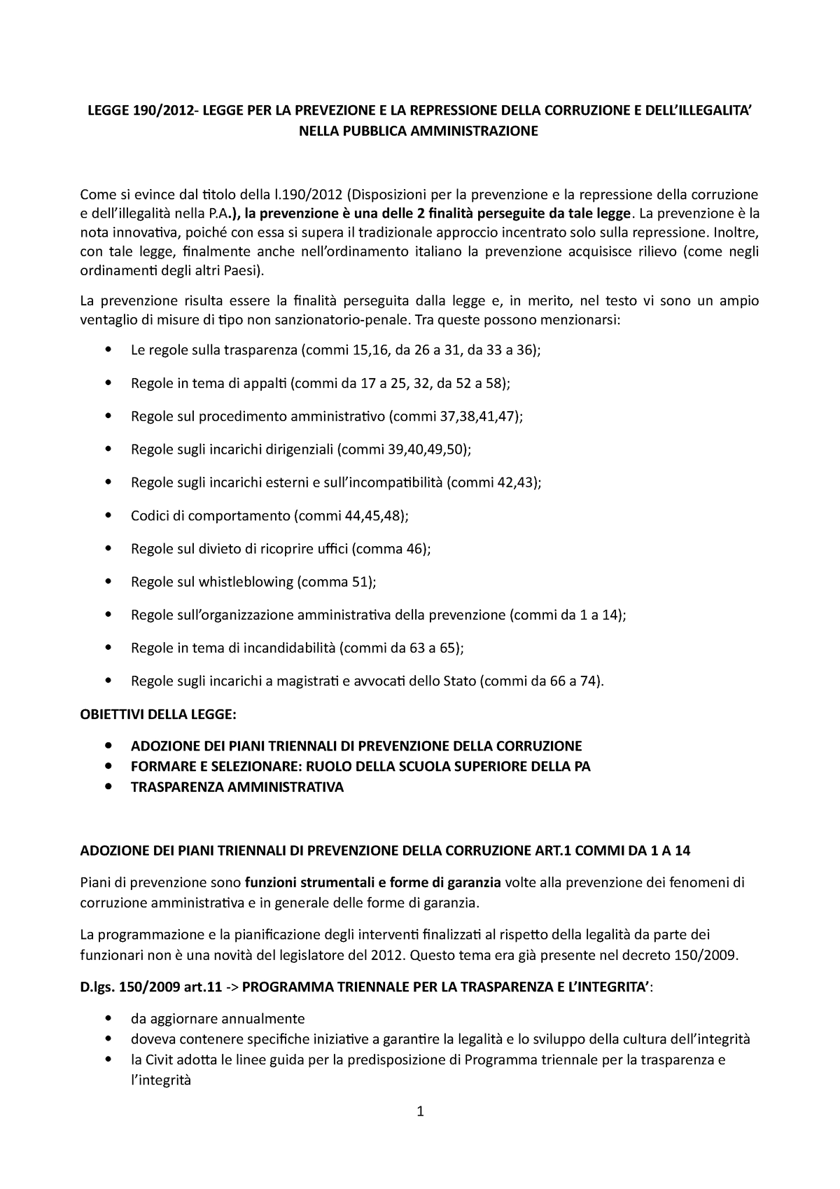 Schema Etica E Prevenzione Della Corruzione - LEGGE 190/2012- LEGGE PER ...