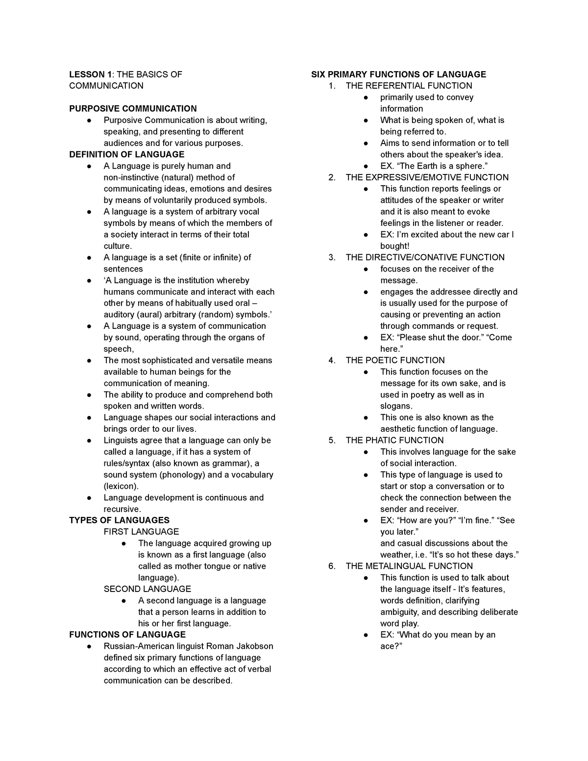 Purposive Communication Reviewer - LESSON 1: THE BASICS OF ...