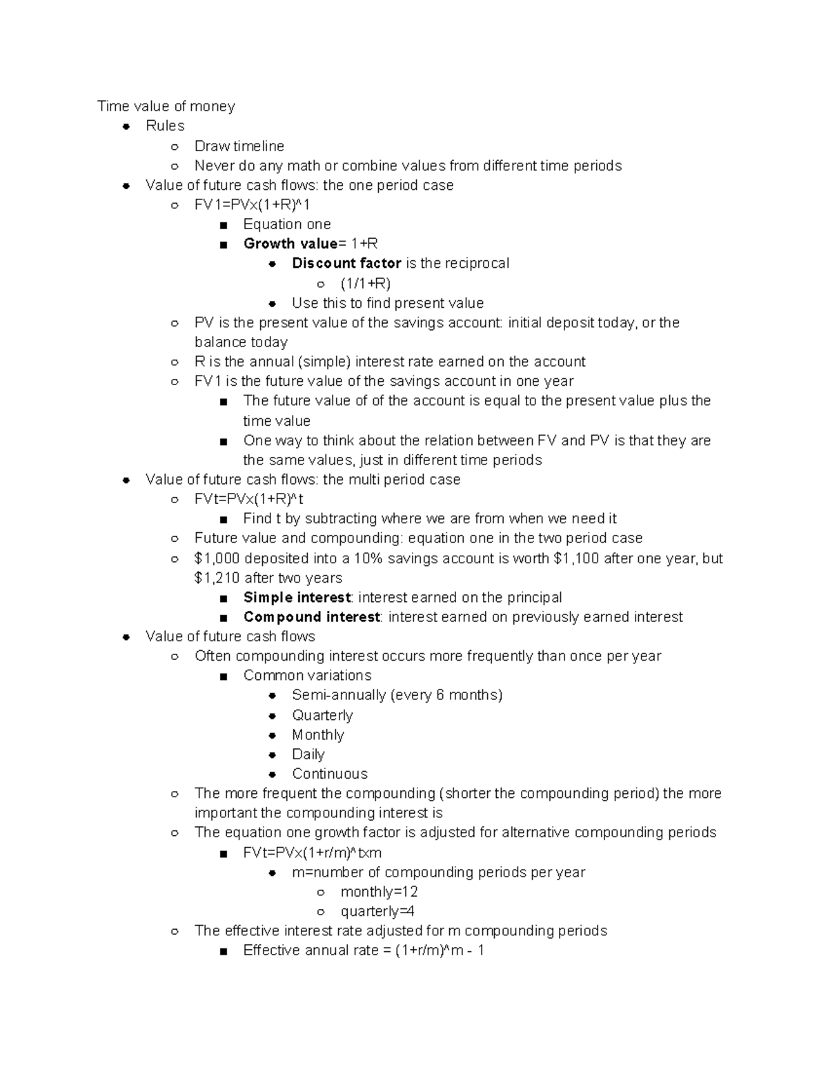 Chapter 5 - NOTES!-Lockhart - Time value of money Rules Draw timeline ...