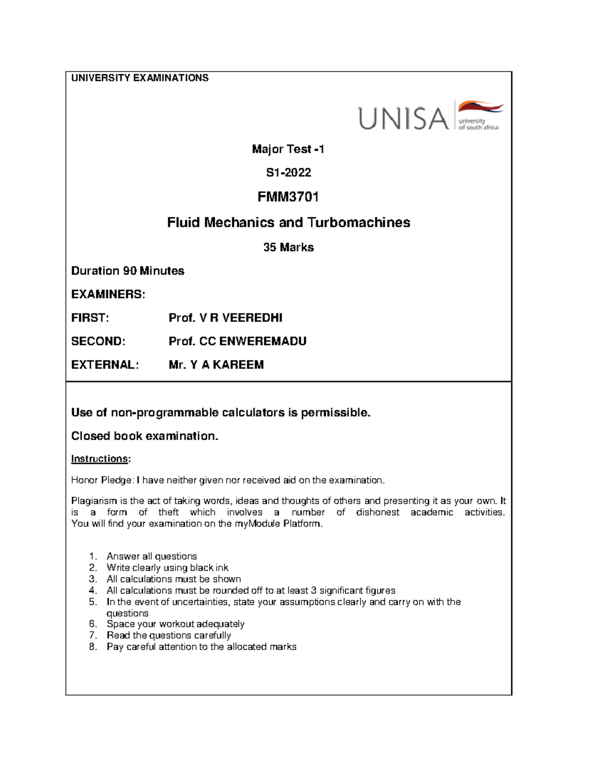 FMM3701- S1-2022-Major Test-1 - UNIVERSITY EXAMINATIONS Major Test - S1 ...