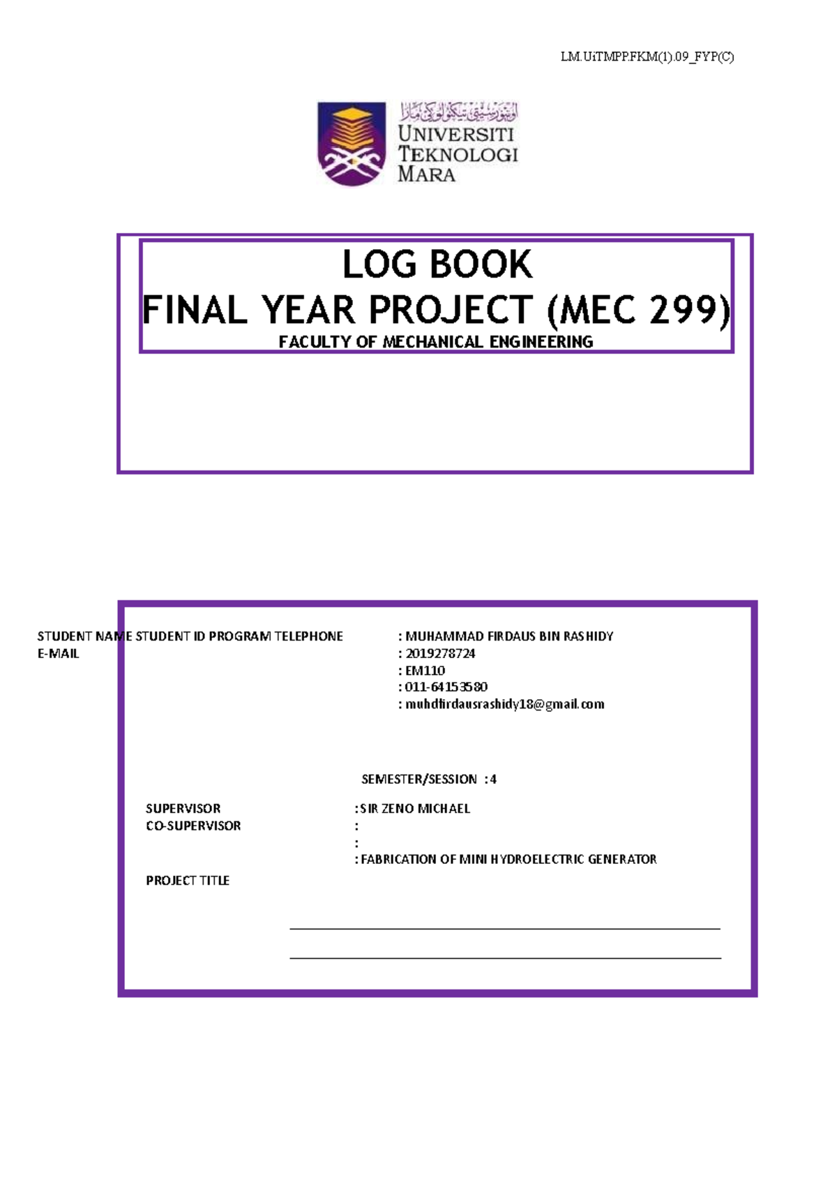LogbookMuhammad Firdaus Rashidy Mechanical Engineering UiTM Studocu