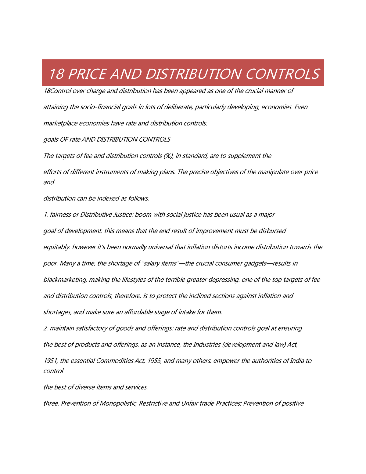 18 Price AND Distribution Controls - 18 PRICE AND DISTRIBUTION CONTROLS ...