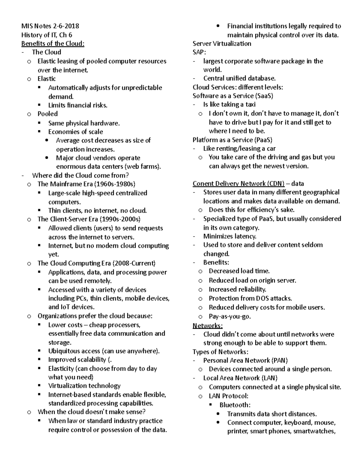 MIS Notes Chapter 6 - MIS Notes 2-6- History of IT, Ch 6 Benefits of ...