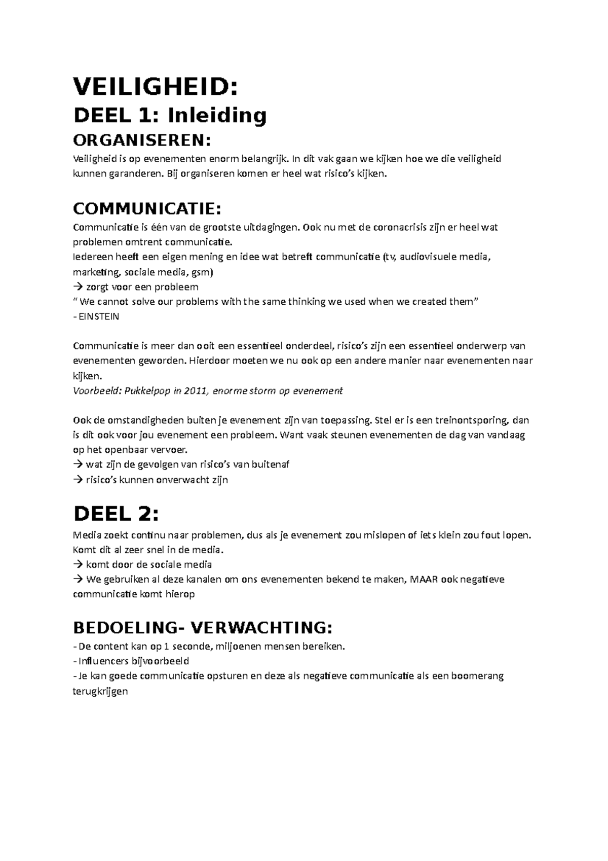 Veiligheid - Samenvatting Lessen - VEILIGHEID: DEEL 1: Inleiding ...