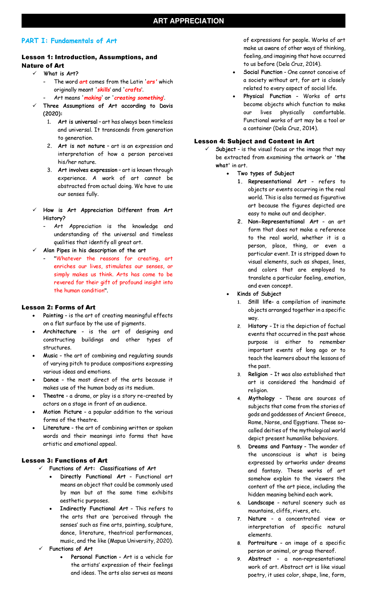 Artapp- Notes - Midterm Exam Note - ART APPRECIATION PART I ...
