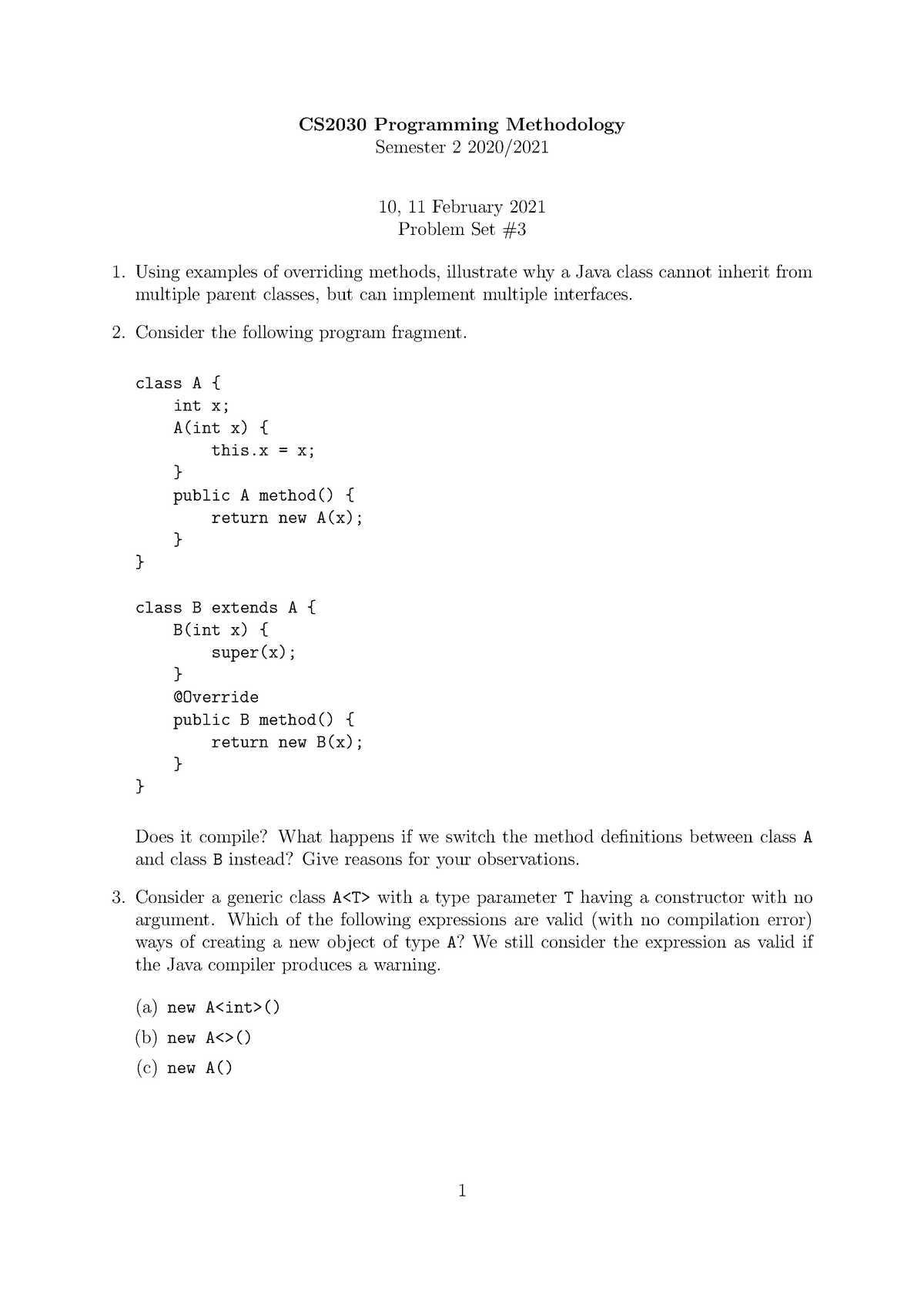 Recitation 03 - CS2030 Programming Methodology Semester 2 2020/ 10, 11 ...