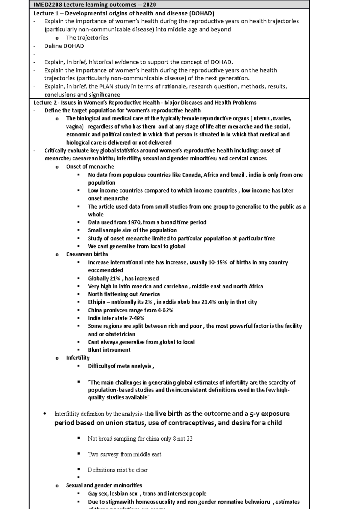 IMED2208 Lecture learning outcomes 2020 - Lecture 1 – Developmental ...