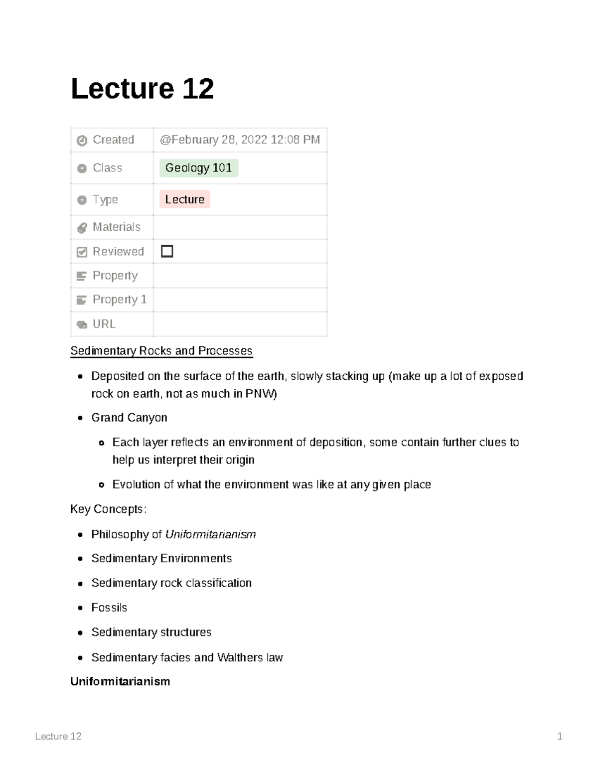 Geo Lecture 12 - Lecture 12 Created Class Geology 101 Type Lecture ...