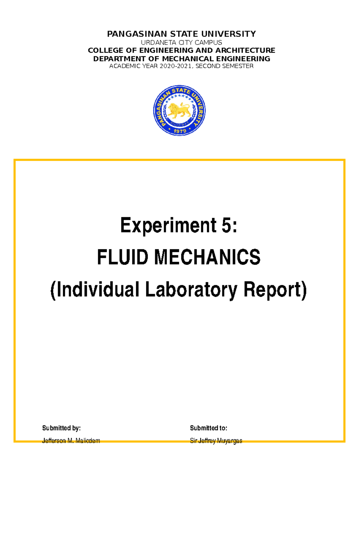 PHY1ME1C Laboratoryreport 5 - Mechanical Engineering Project Study ...