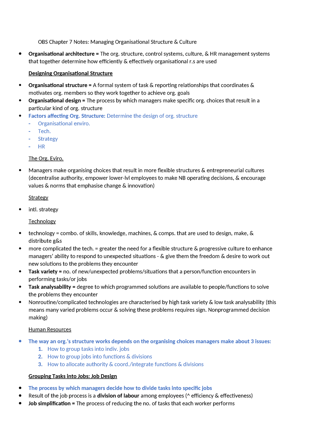 OBS Chapter 7 Notes - Summary Business management - OBS Chapter 7 Notes ...