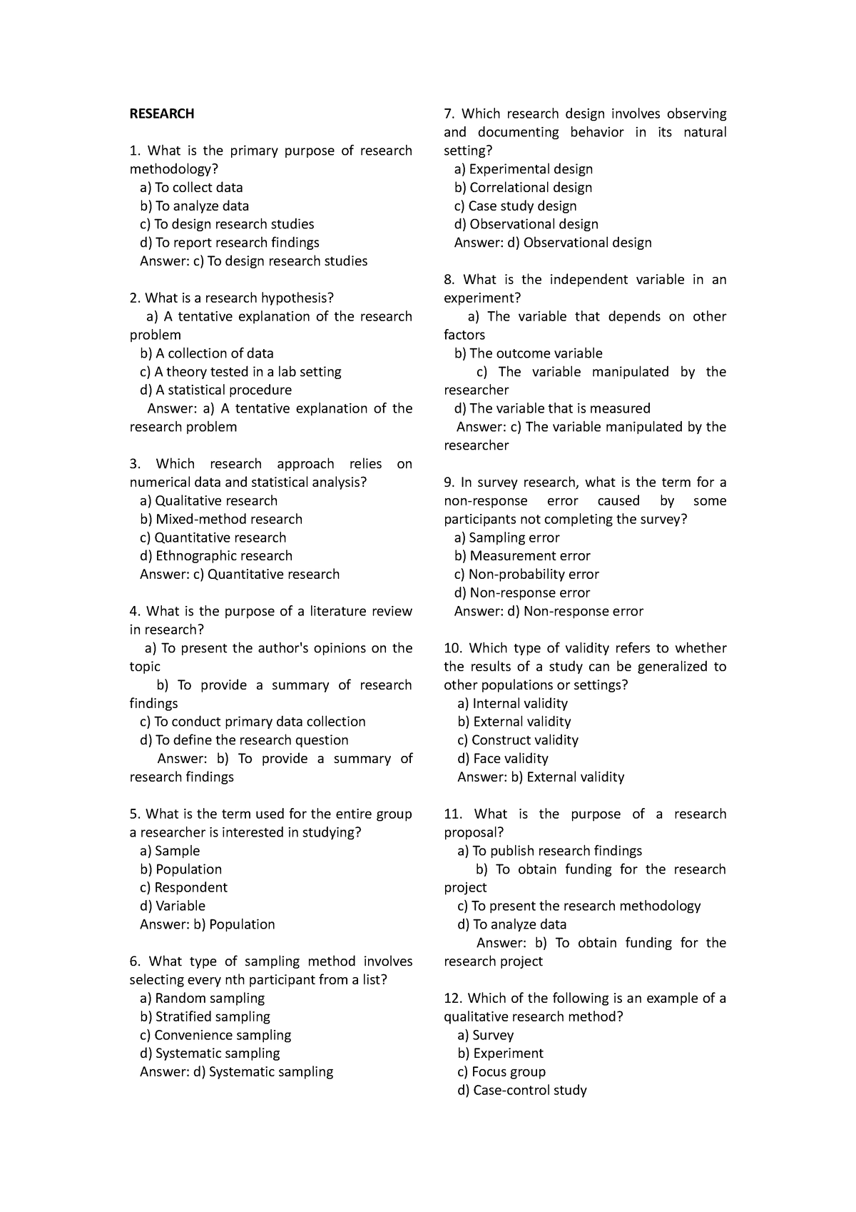 question bank on research methodology