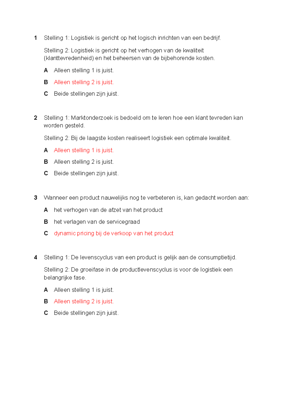 Oefententamen Logistiek Met Antwoorden - 1 Stelling 1: Logistiek Is ...