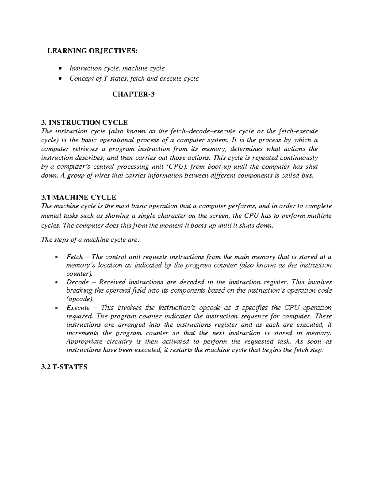 Microprocessor Part 2 - LEARNING OBJECTIVES: Instruction cycle, machine ...