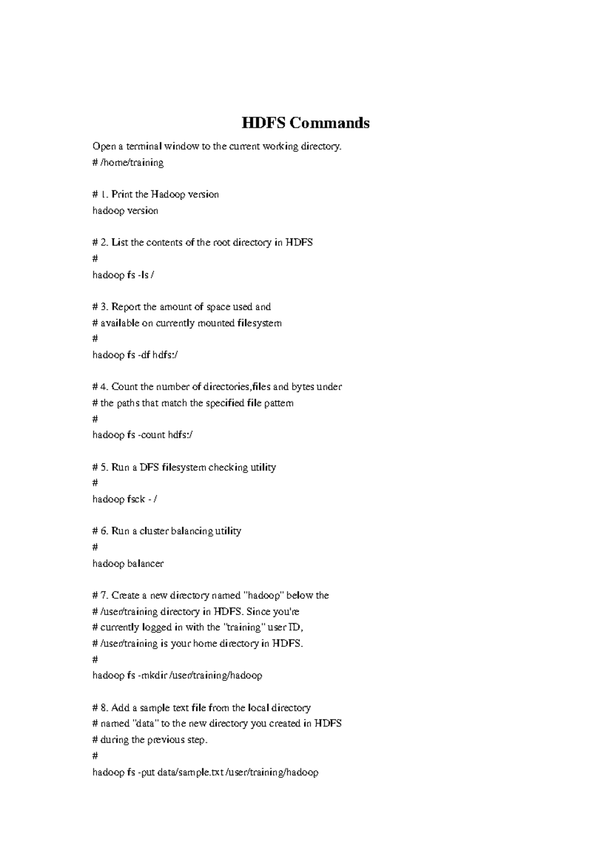 Expt 2 - Hadoop Basic Commands - HDFS Commands Open a terminal window ...