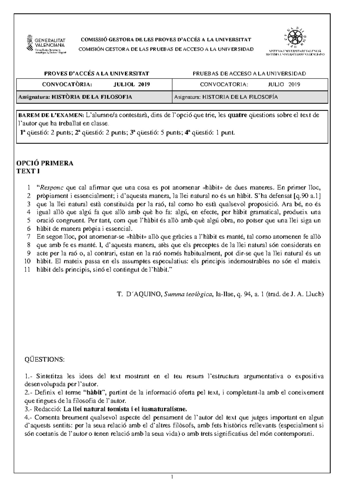 Examen Historia De La Filosofía Julio - COMISSIÓ GESTORA DE LES PROVES ...