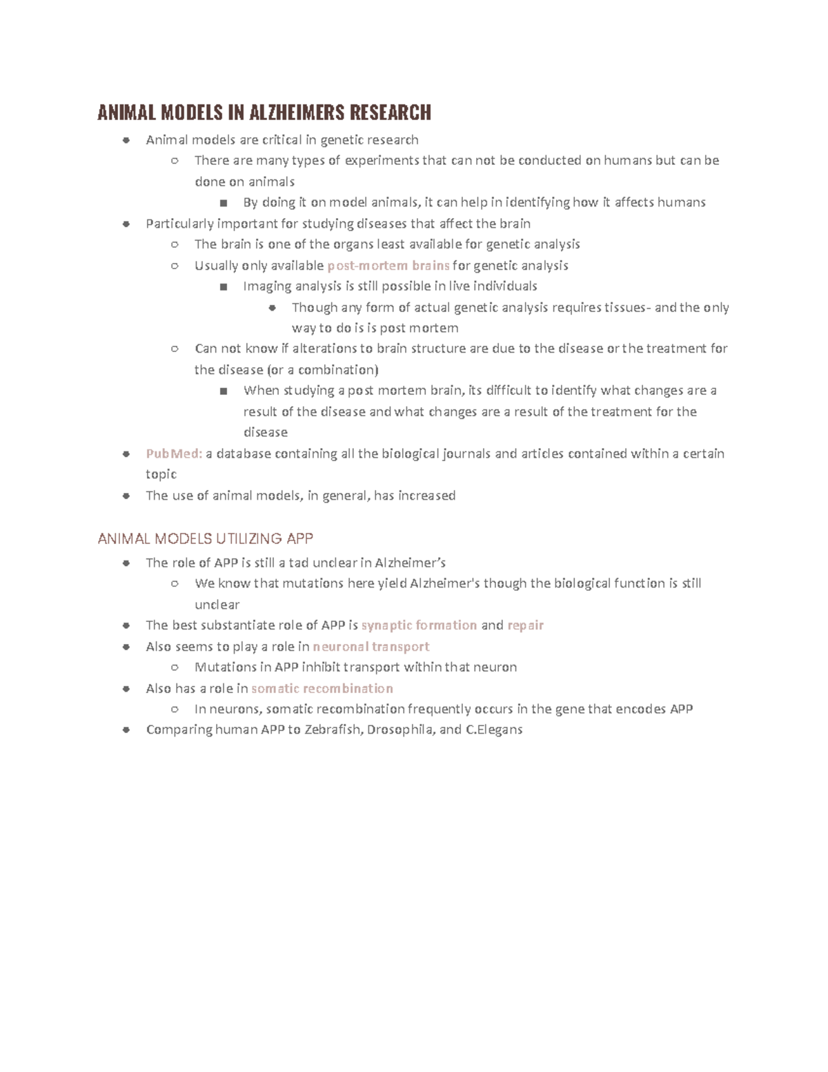 Copy of tutorial 4 - tut 4 notes - ANIMAL MODELS IN ALZHEIMERS RESEARCH ...