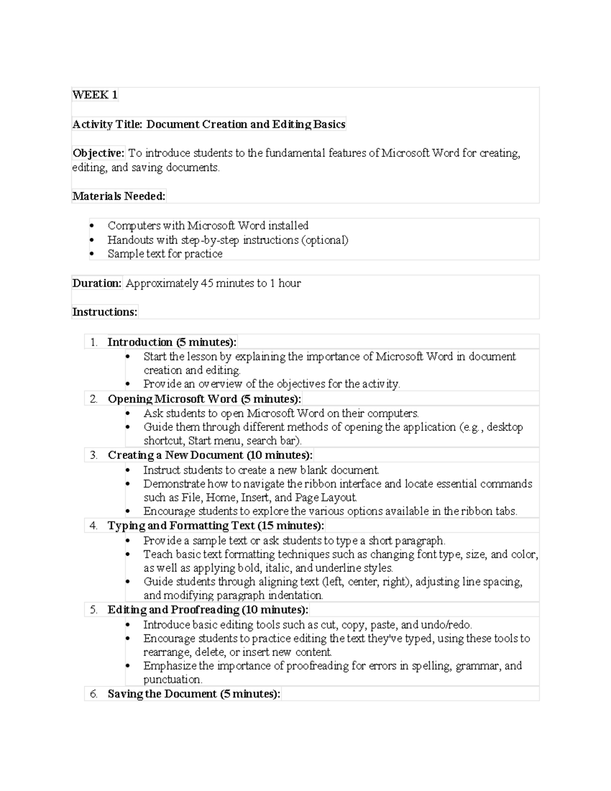 Activities for week 2 - 4 - WEEK 1 Activity Title: Document Creation ...
