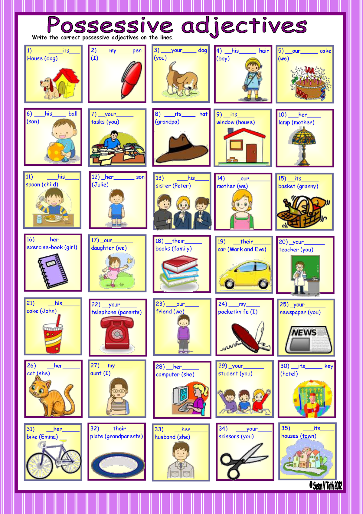 Possessive Adjective Worksheet Write The Correct Possessive Adjectives On The Lines My