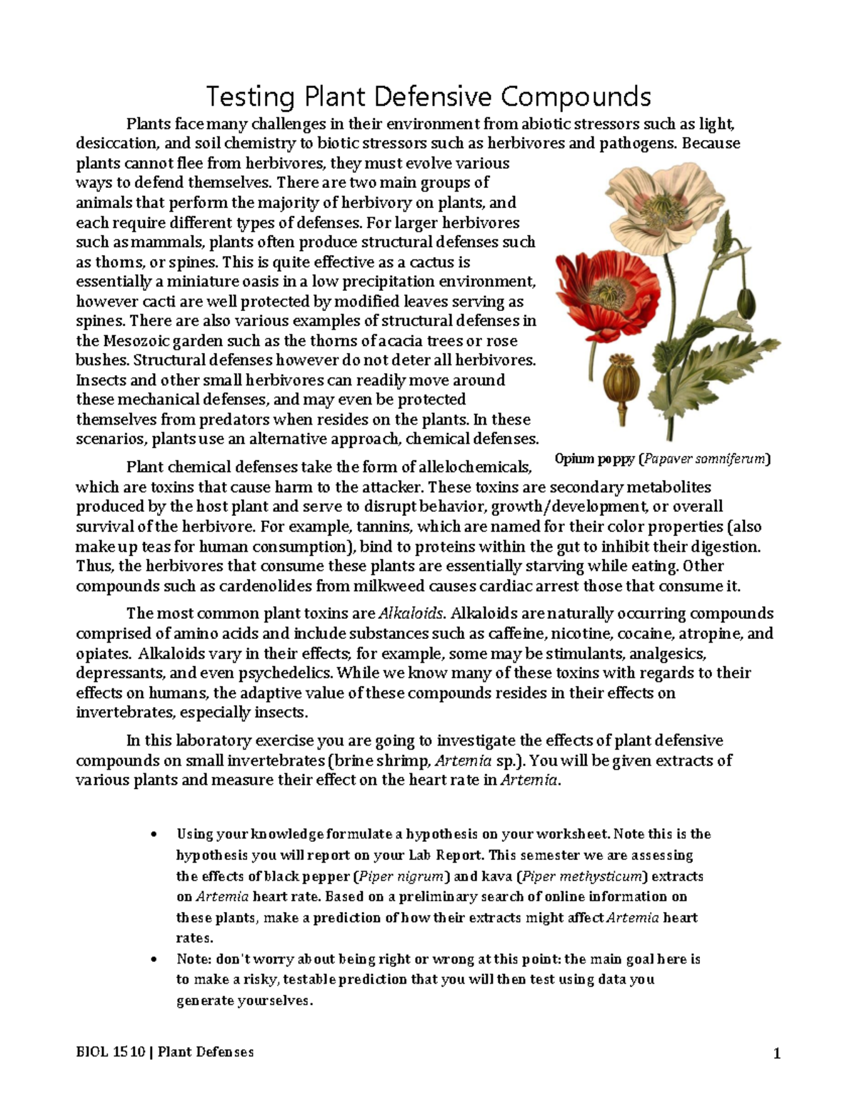 Plant Defensive Compounds Manual W2023 - Testing Plant Defensive ...