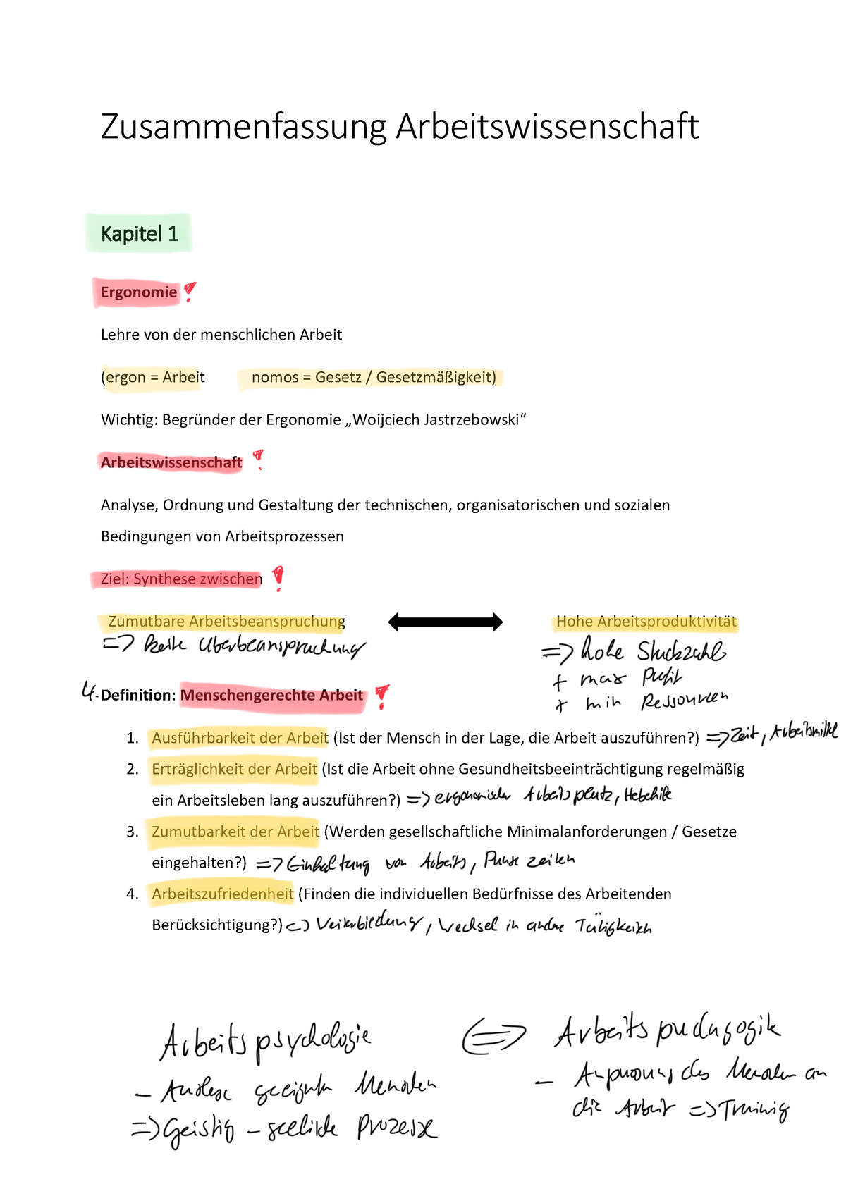 1. Arbeitswissenschaft Zusammenfassung - Zusammenfassung ...