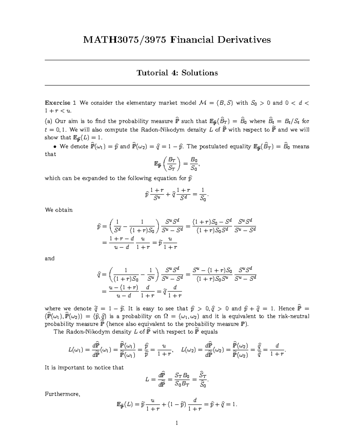 MATH3075 s4 - Practice materials - MATH3075/3975 Financial Derivatives ...