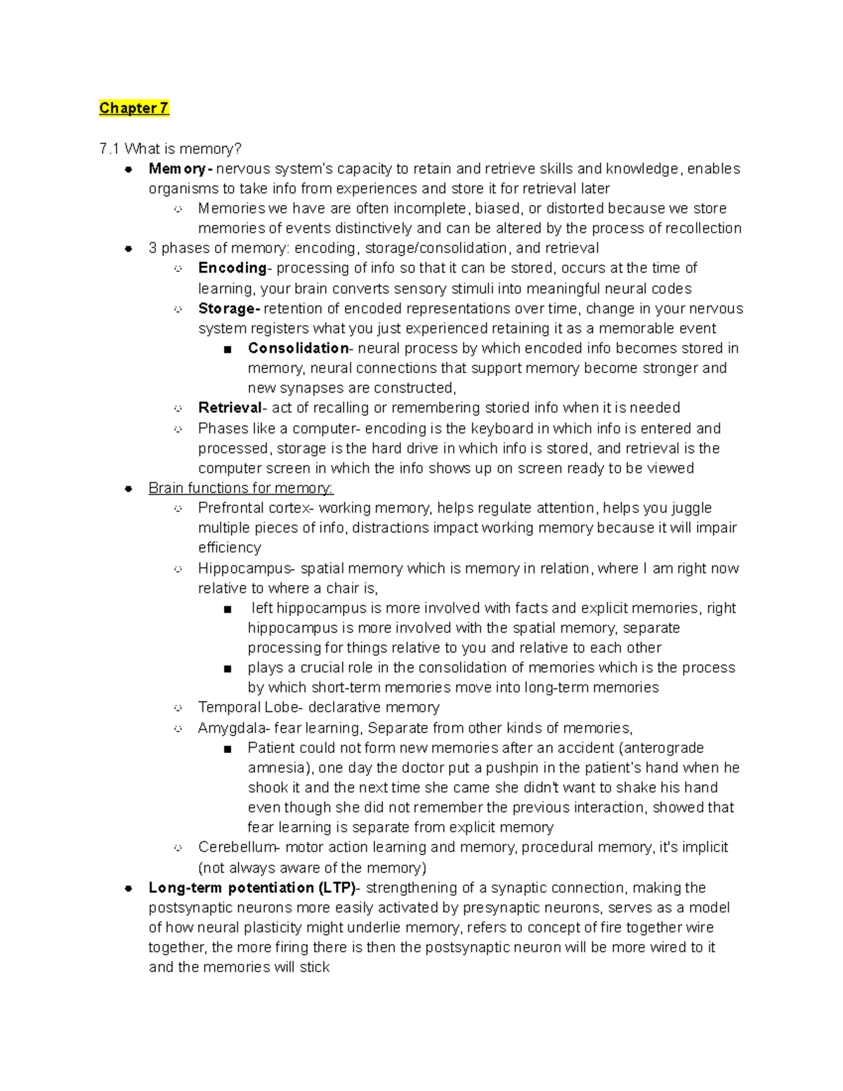 Psyc Ch. 7 Notes - Prof. Agnes Ly - Chapter 7 7 What is memory? Memory ...