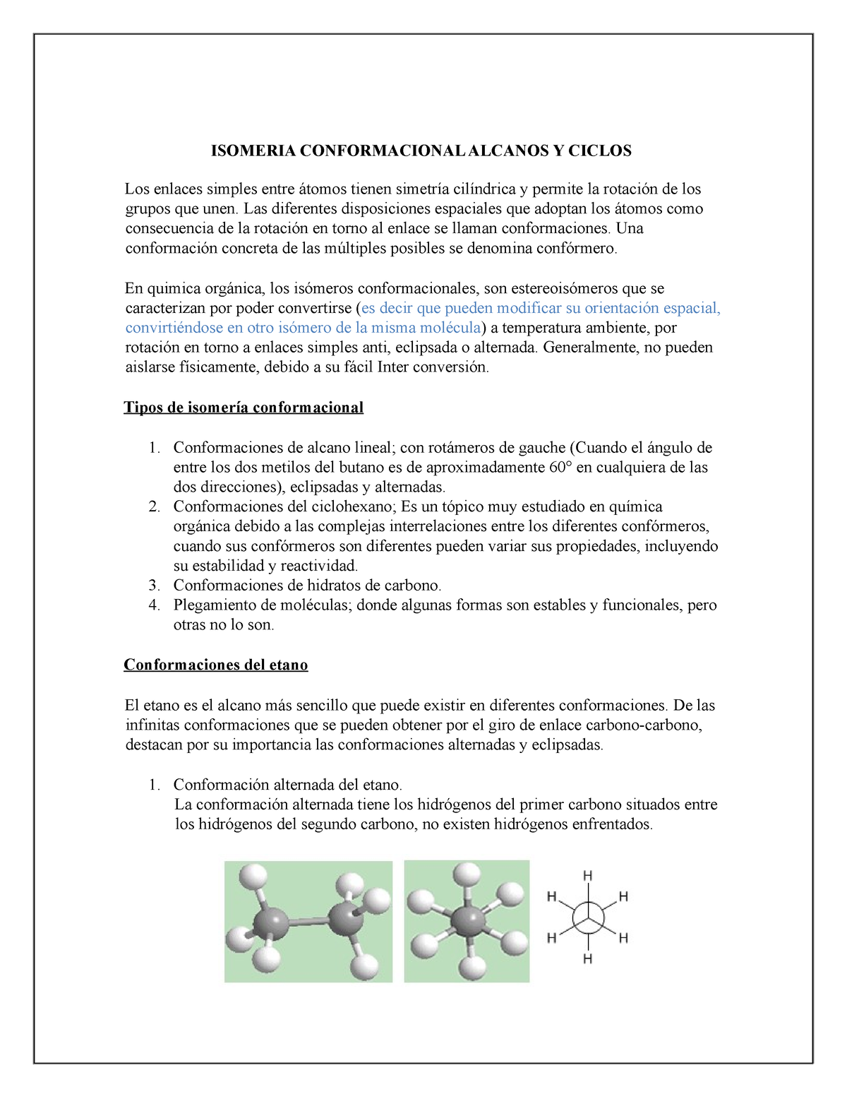 Isomeria Conformacional Alcanos Y Ciclos - ISOMERIA CONFORMACIONAL ...