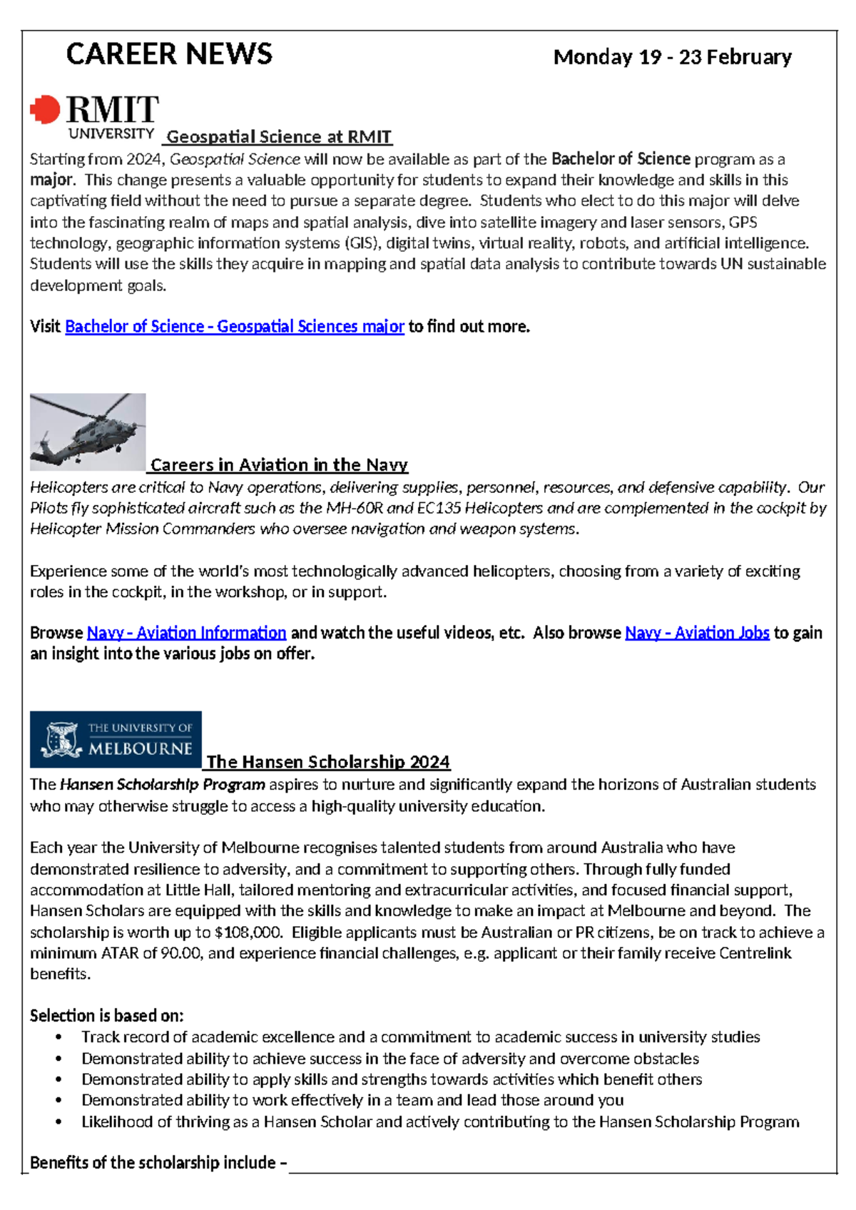 1. Week 19 to 23 February - CAREER NEWS Monday 19 - 23 February ...