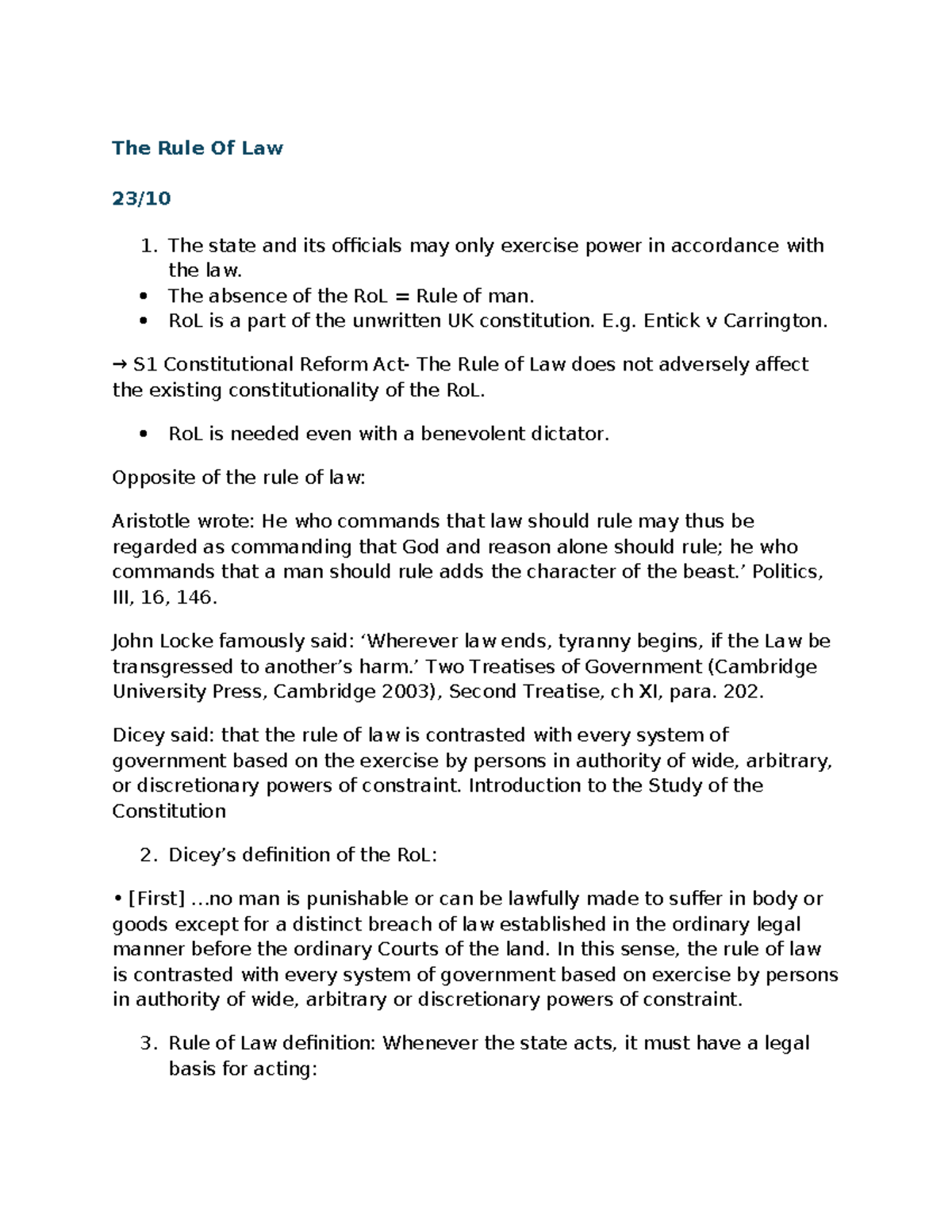 The Rule Of Law ( Public LAW 1) - The Rule Of Law 23/ 1. The state and ...