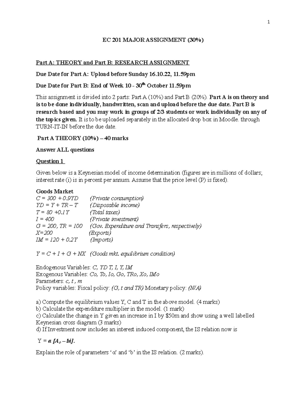 EC 201 (O) Major Assignment Sem 2 2022 (Revised) - EC 201 MAJOR ...