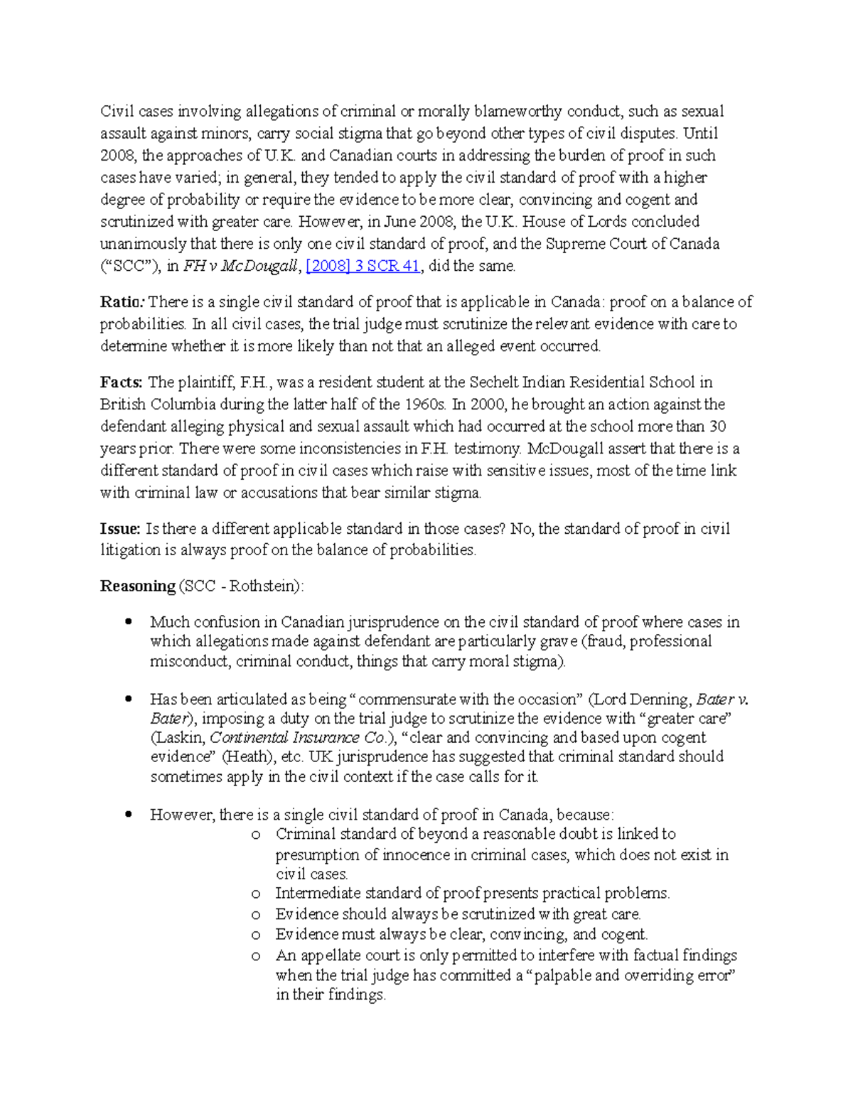 Exam 14 October 2019, answers Civil cases involving allegations of