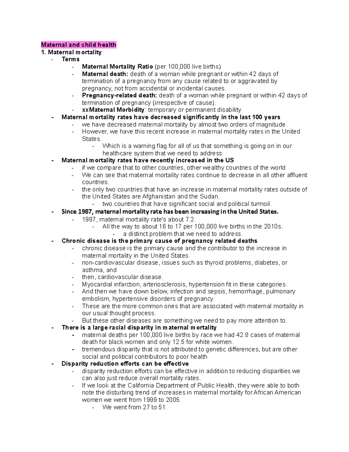 Public health lect 18 - maternal and child health - **Maternal and ...