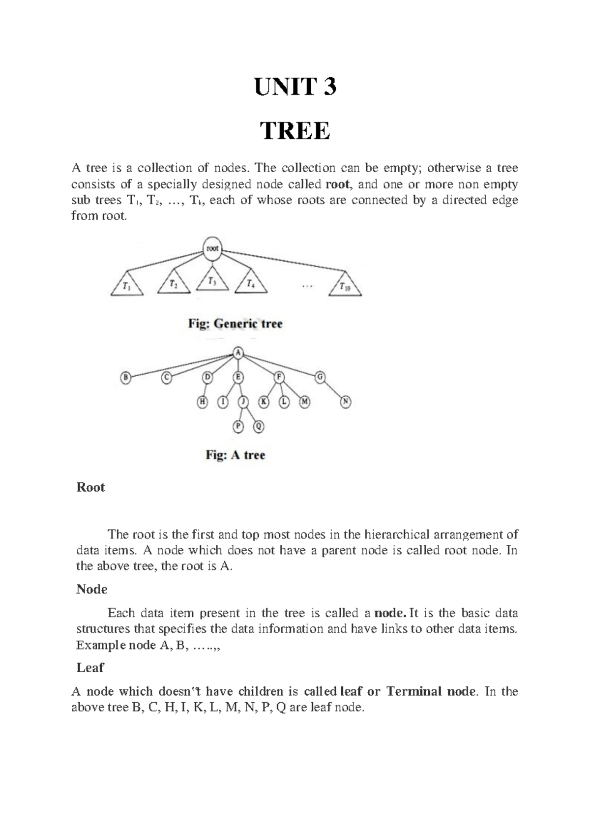 Data Structure UNIT 3 TREE - UNIT 3 TREE A tree is a collection of ...