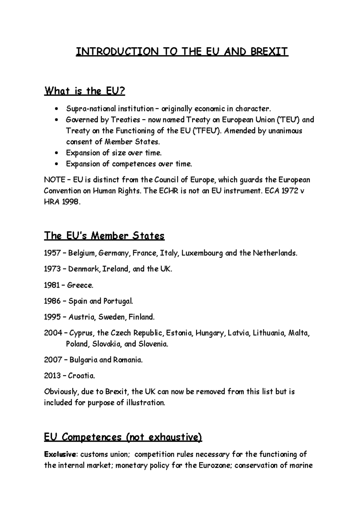 21. Intro to EU and Brexit - INTRODUCTION TO THE EU AND BREXIT What is ...