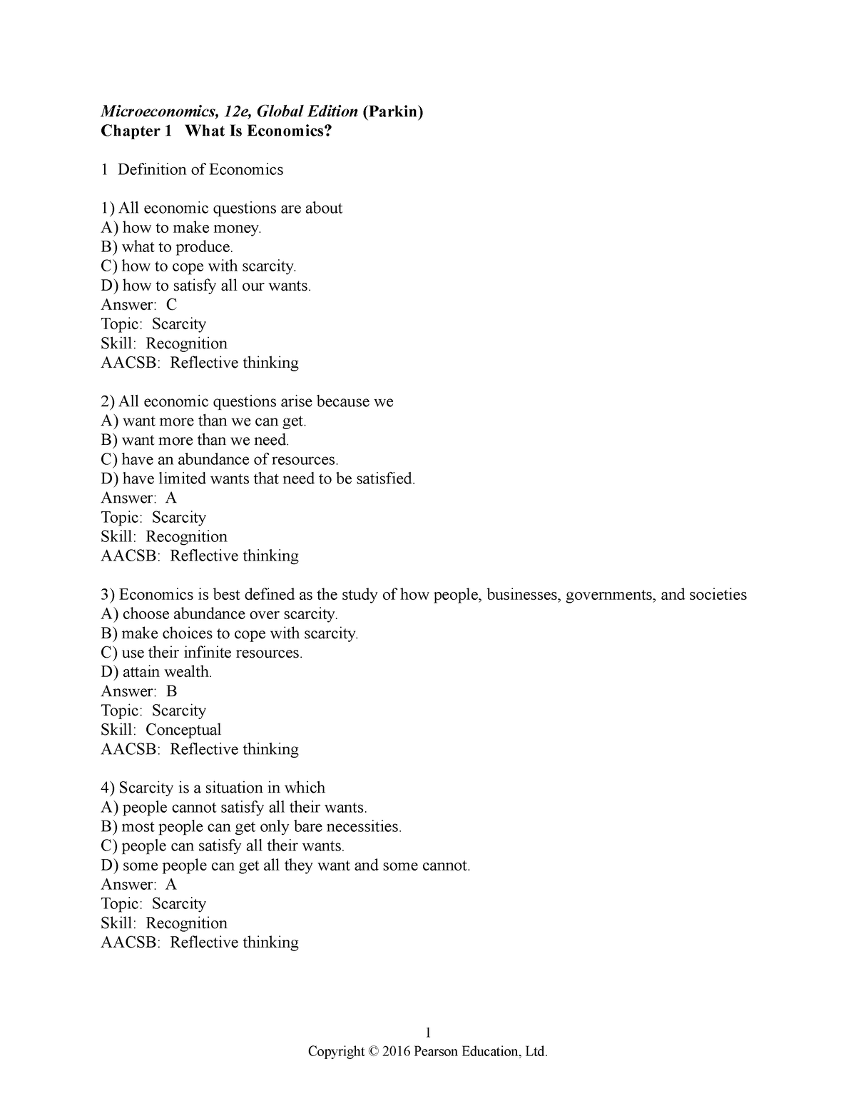 Microeconomics, 12e, Global Edition (Parkin) Chapter 1 What Is ...